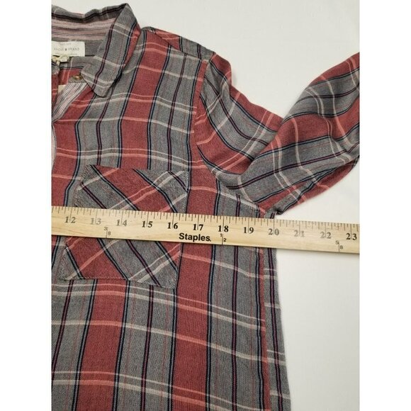 LUCKY BRAND Top Small Pink Blue Plaid 7W44249 Roll Tab Sleeve Shirt slouchy NWT‎ - Picture 15 of 15